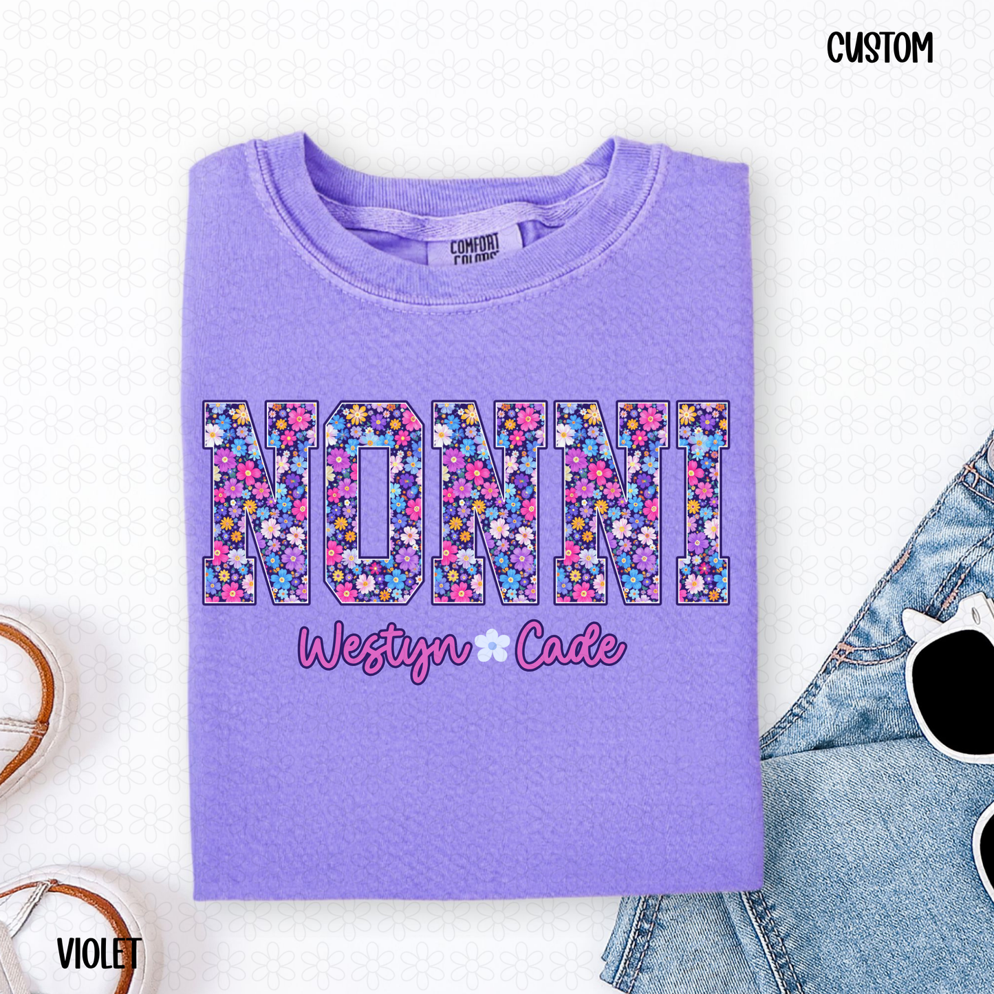 Purple Flower Custom Names Completed Tee