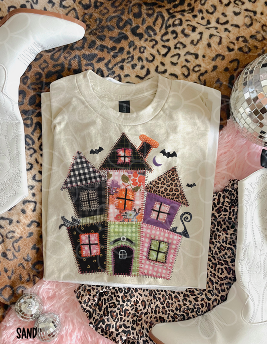 Quilt Halloween Haunted House Completed Tee