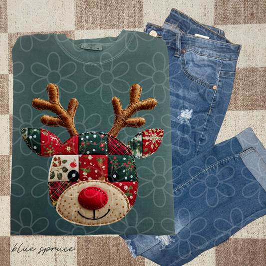 Quilt Reindeer Completed Tee