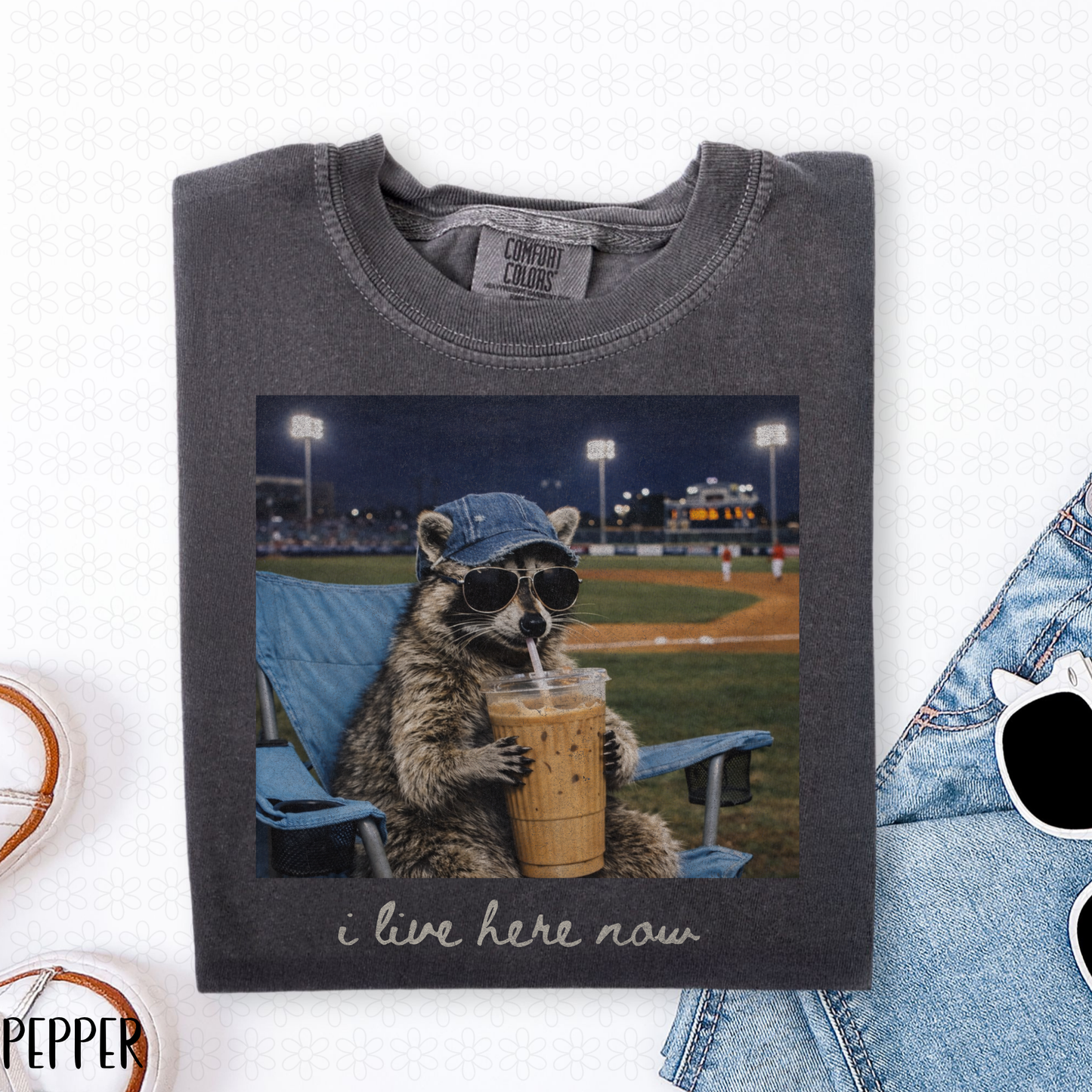 Racoon I live here Now Completed Tee