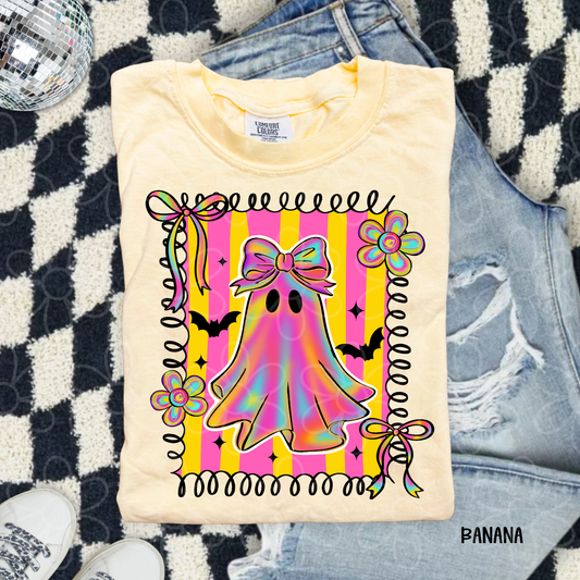 Rainbow Ghost Pink & Yellow Stripes DTF Transfer