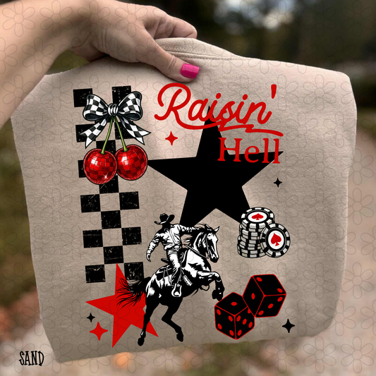 Raisin Hell Checkered Western DTF Transfer