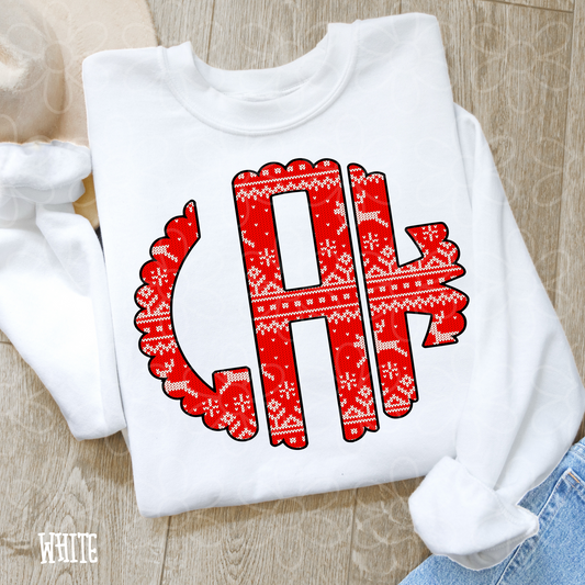 Red Christmas Custom Monogram Kids Completed Tee