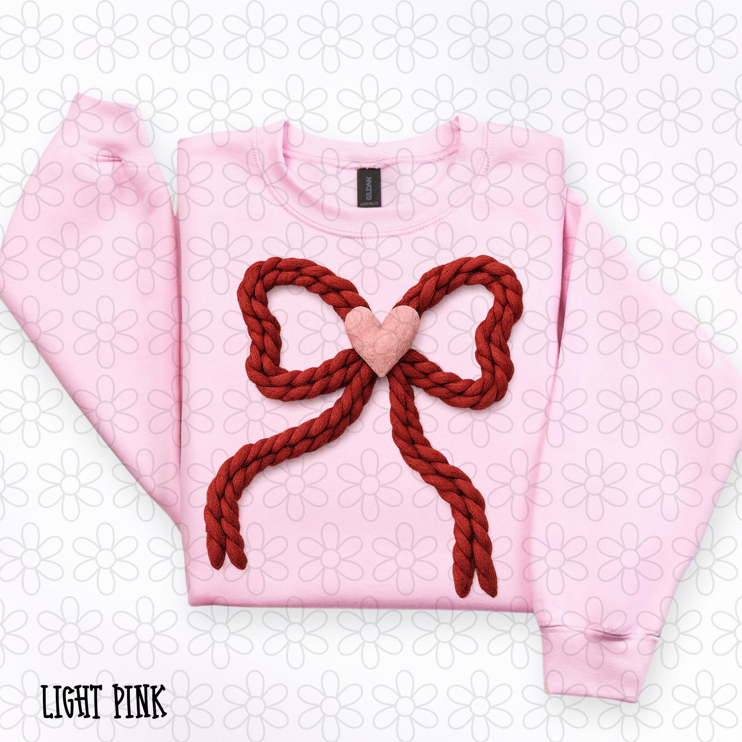 Red Knit Bow Pink Heart Completed Tee