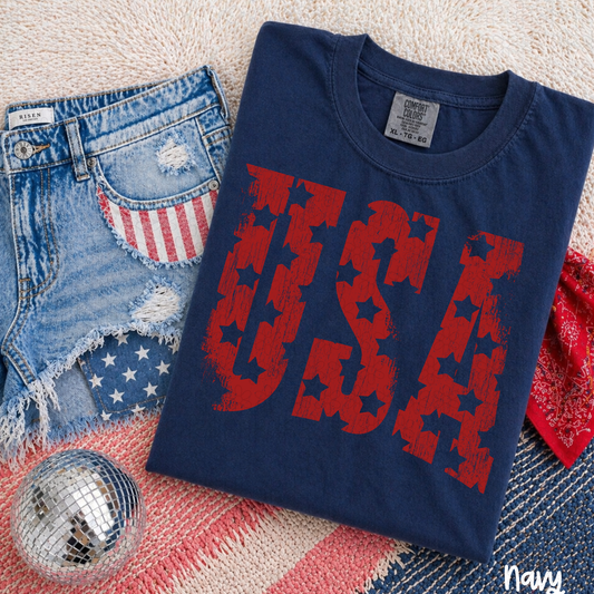 Red USA Stars Completed Tee