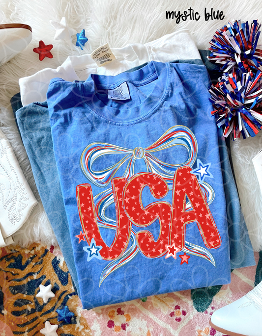 Red USA Watercolor Bow DTF Transfer