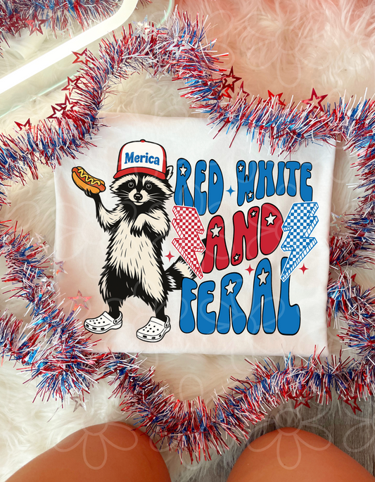 Red White And Feral Lightning Bolts DTF Transfer