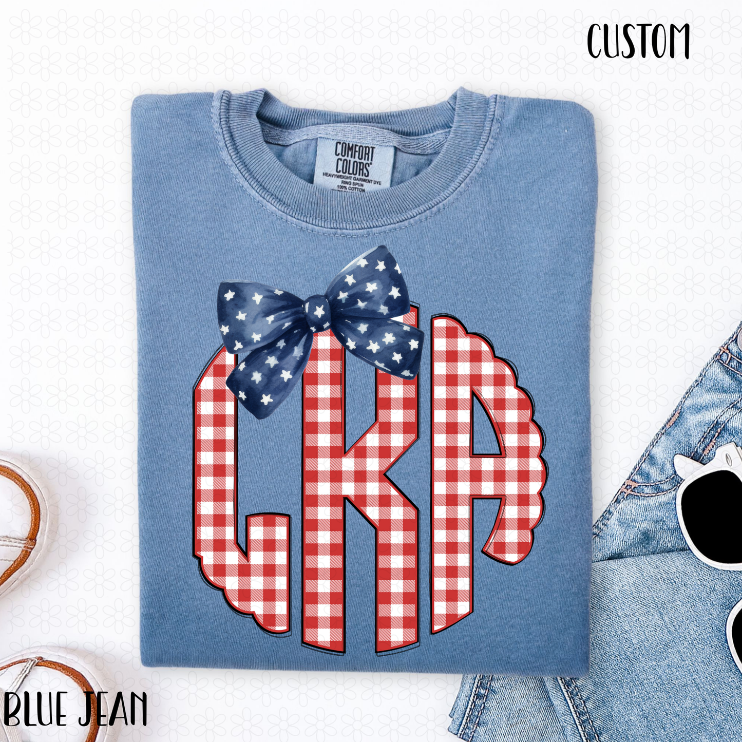 Red Gingham Monogram-Custom Completed Tee