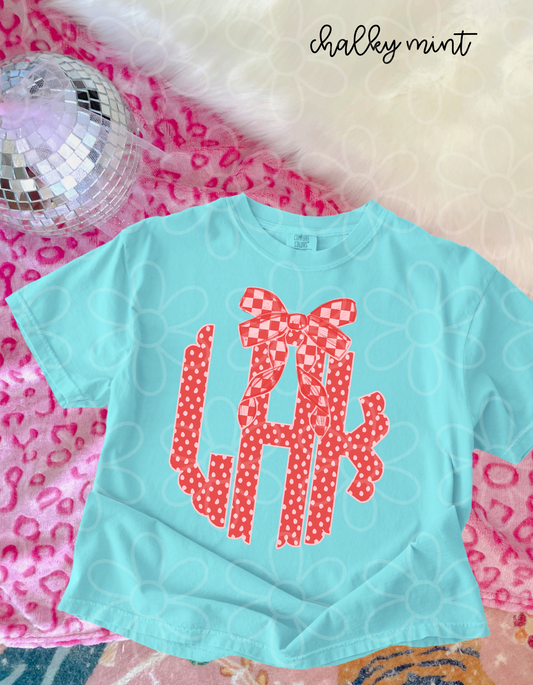 Red & Pink Check Bow Monogram DTF Transfer