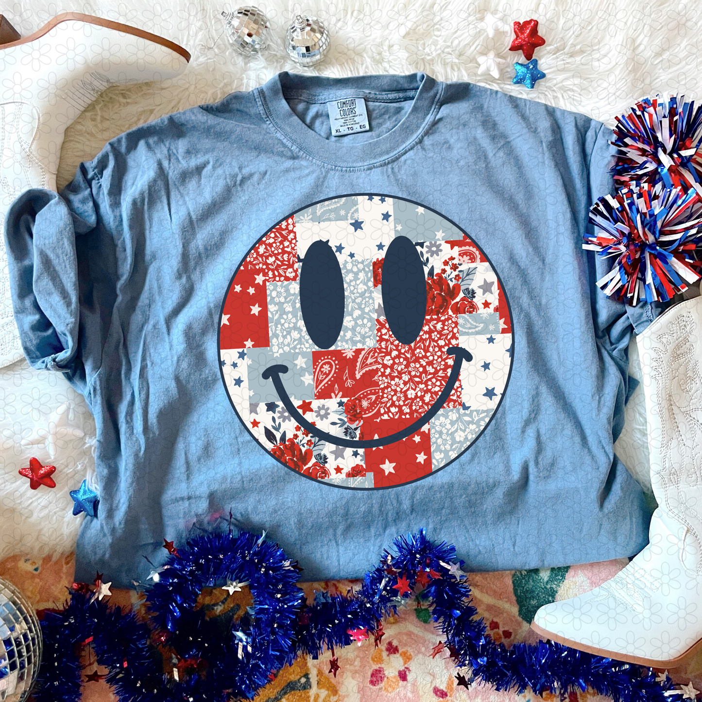 Red White & Blue Patch Smiley DTF Transfer