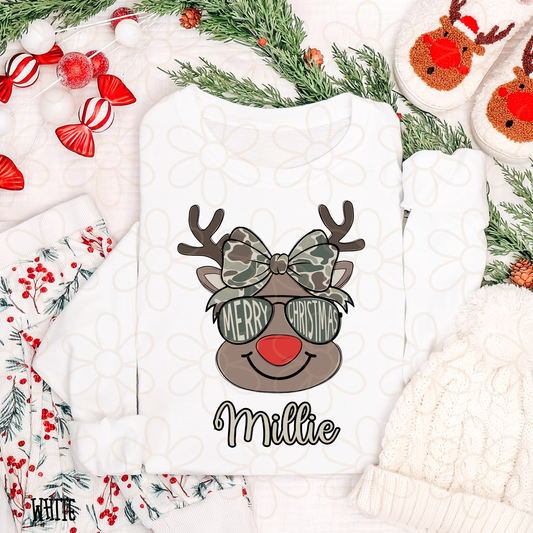Reindeer Camo Bow Custom Name DTF Transfer