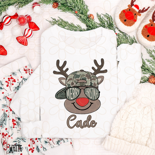 Reindeer Camo Hat Custom Name Completed Tee