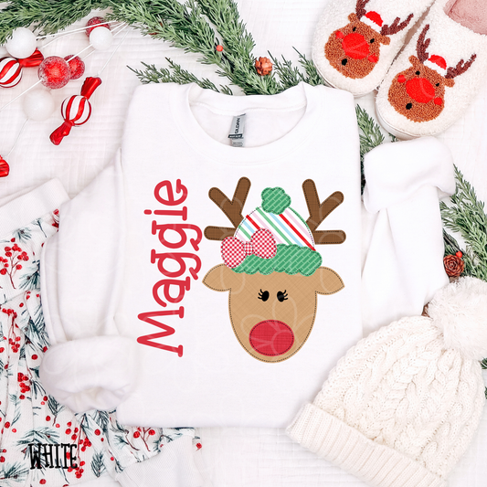 Reindeer Hat Bow Custom Name DTF Transfer