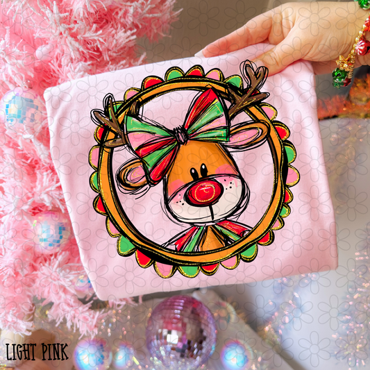 Reindeer Pink Red Green Circle Kids Completed Tee