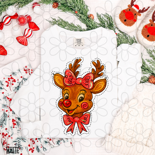 Reindeer Red Bows Completed Tee