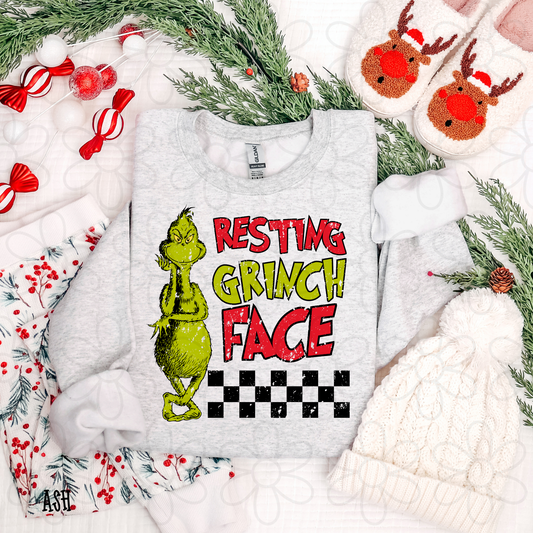 Resting Grinch Face Checkered DTF Transfer