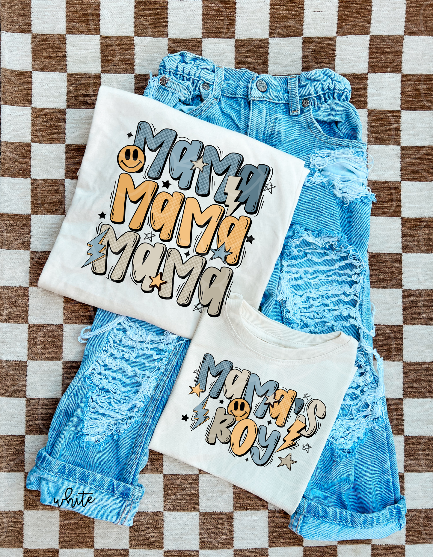 Retro Blue & Yellow Mama's Boy Kids Completed Tee