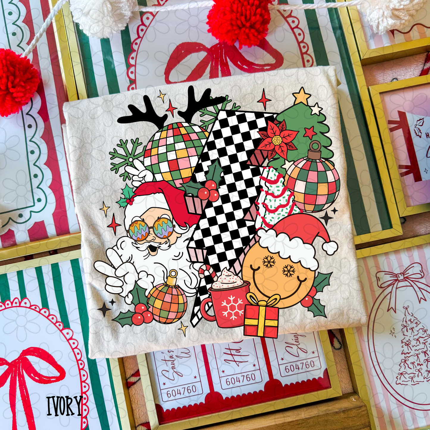 Retro Christmas Checkered Bolt DTF Transfer