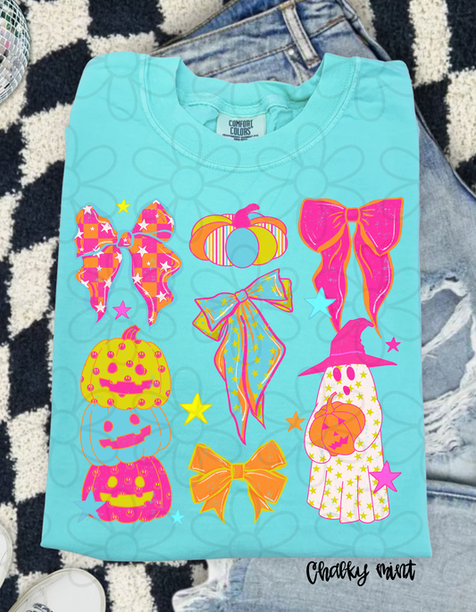 Retro Halloween Ghost Bows Completed Tee