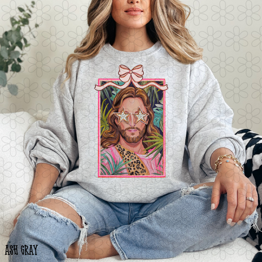 Retro Jesus Leopard Stars Bow Kids Completed Tee