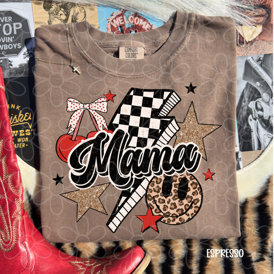 Retro Mama Checkered Glitter Stars DTF Transfer