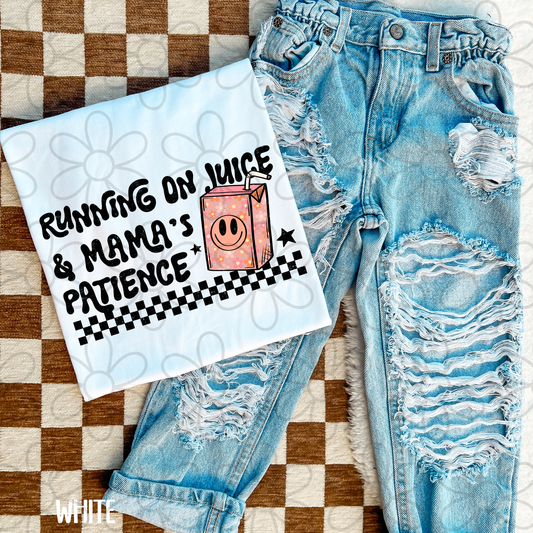 Running On Juice & Mama's Patience Pink Flowers Kids Completed Tee