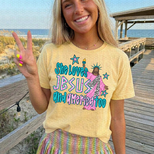 SHE LOVES JESUS AND AMERICA TOO Completed Tee
