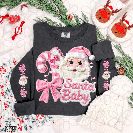 Santa Baby Pink Bows Kids Completed Tee