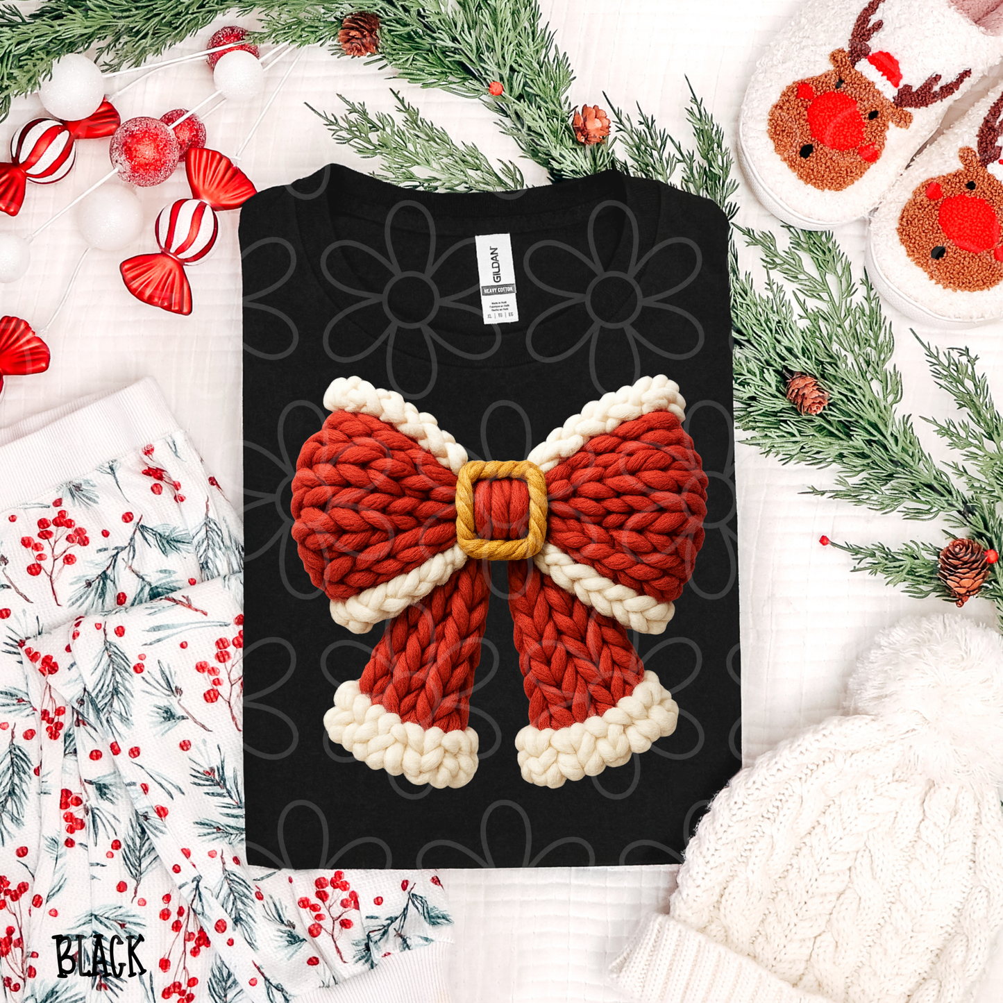 Santa Claus Bow Faux Knit Completed Tee
