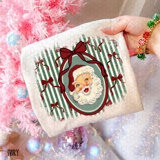 Santa Claus Stripes Red Bows Circle DTF Transfer