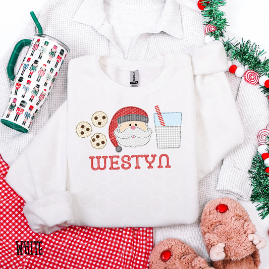 Santa Patchwork Boys Custom Name Completed Tee