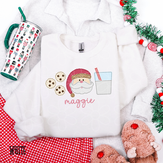 Santa Patchwork Girls Custom Name Kids Completed Tee