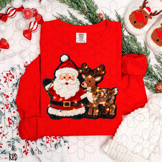 Santa Reindeer Christmas Lights Kids Completed Tee