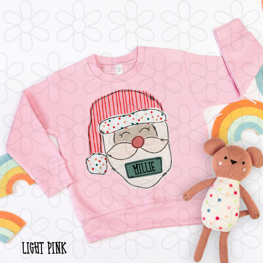 Santa Stripes Polka Dots Custom Name Kids Completed Tee