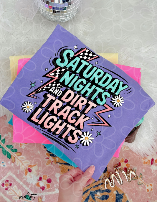 Saturday Nights & Dirt Track Lights Completed Tee