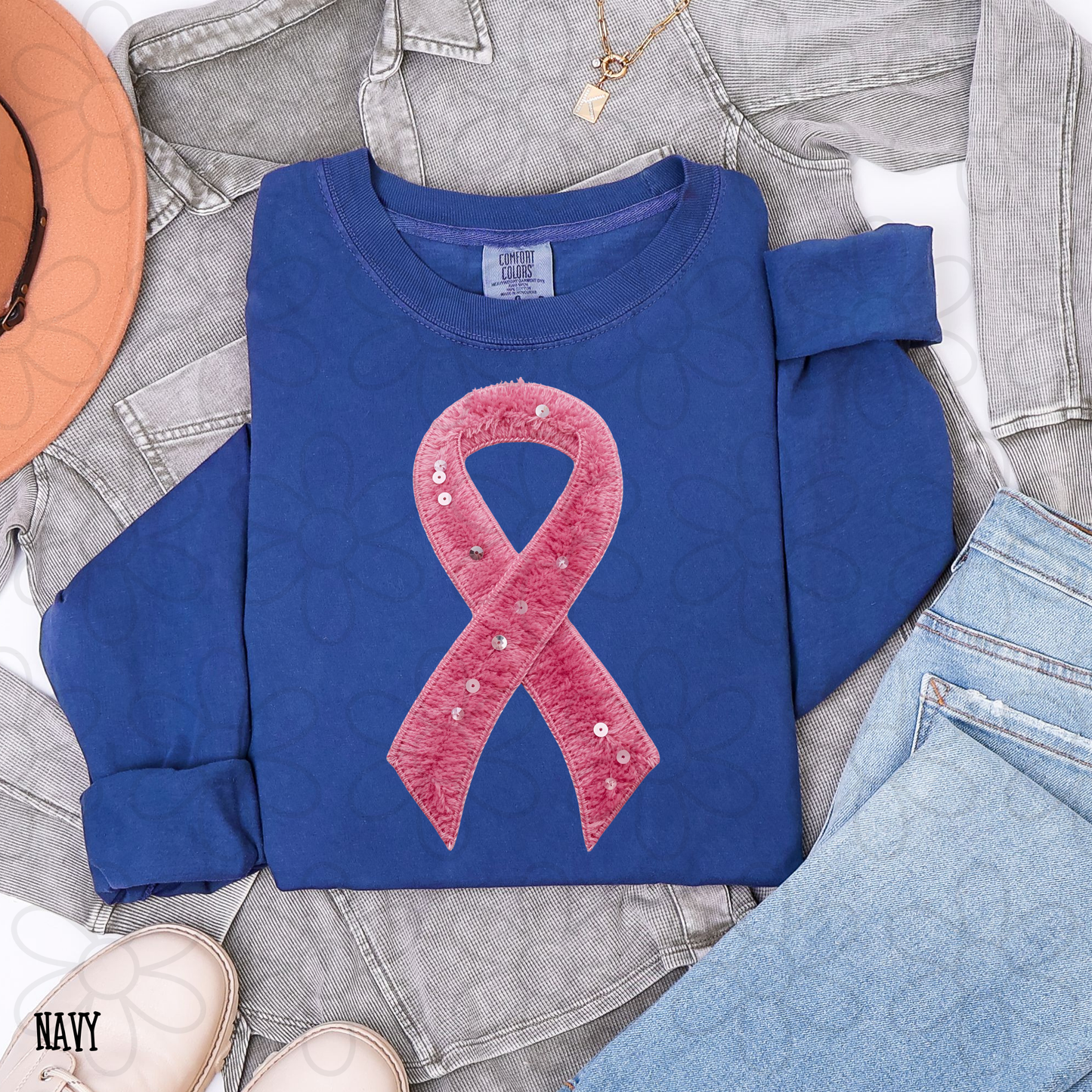 Sequin Breast Cancer Awareness Bow Completed Tee