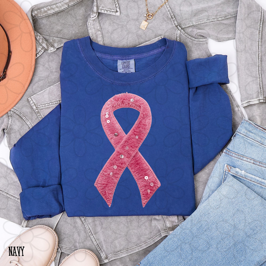 Sequin Breast Cancer Awareness Bow Completed Tee