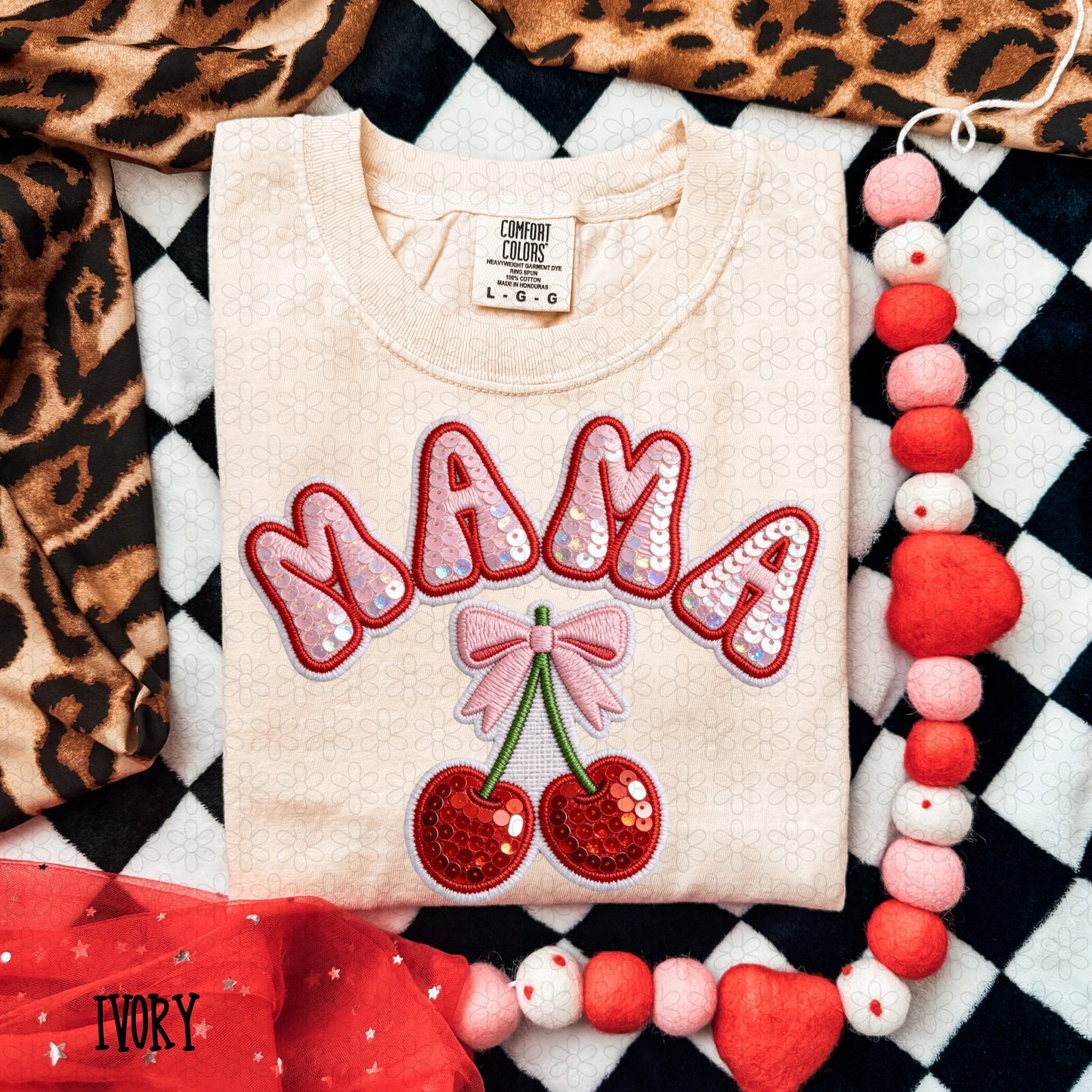 Sequin Pink Red Mama Cherries Completed Tee