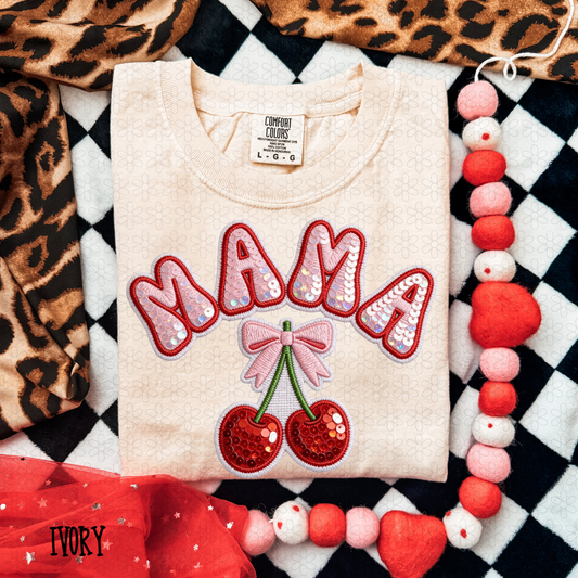 Sequin Pink Red Mama Cherries Kids Completed Tee