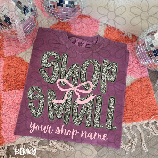 Shop Small Camo Pink Bow Custom Name DTF Transfer