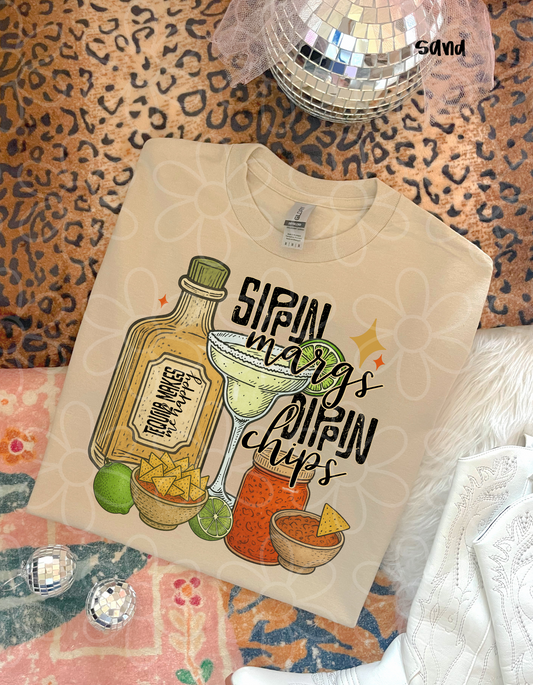 Sippin Margs Dippin Chips Completed Tee