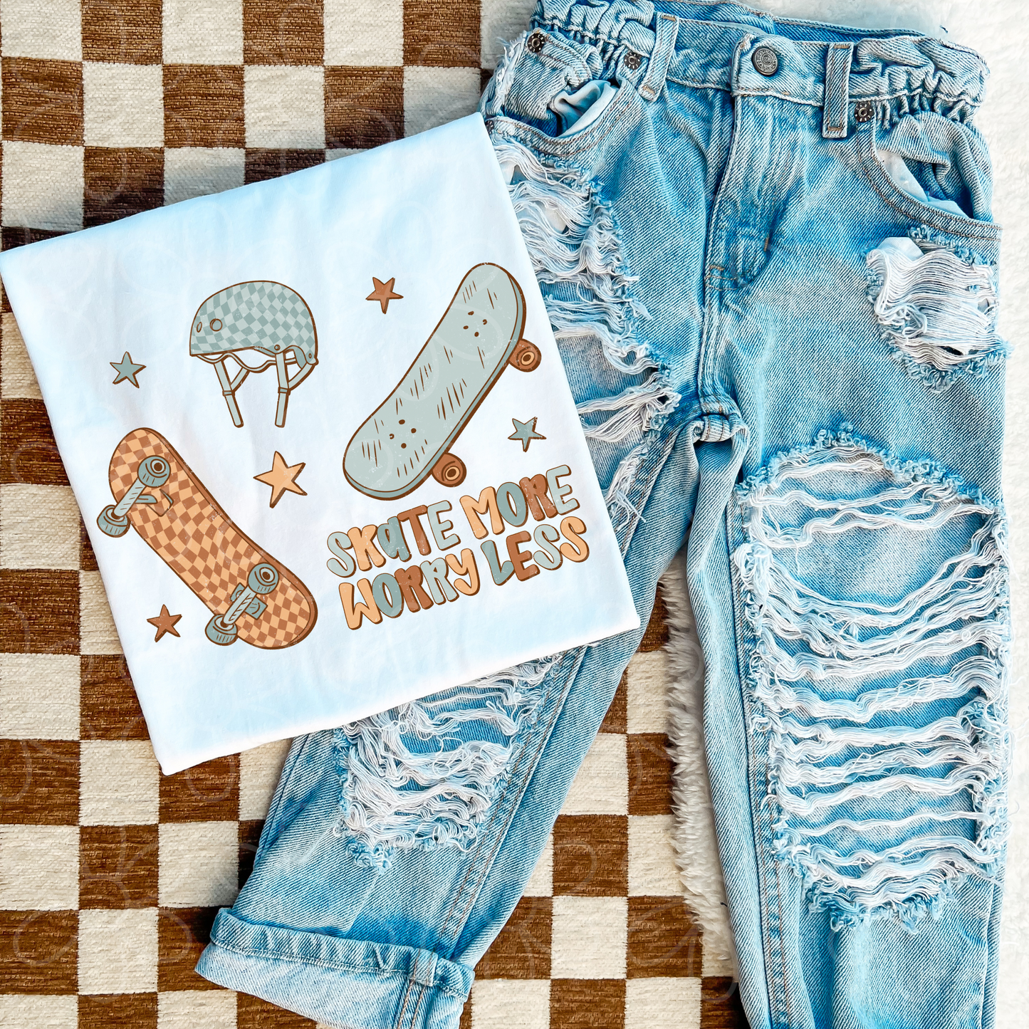 Skate More Worry Less Kids Completed Tee