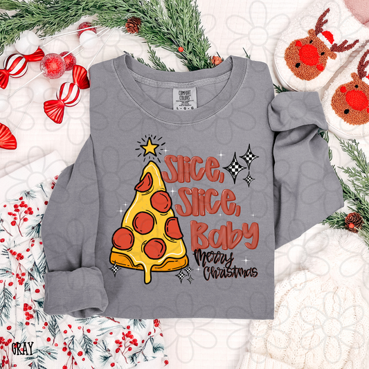 Slice, Slice, Baby Pizza Christmas Tree DTF Transfer
