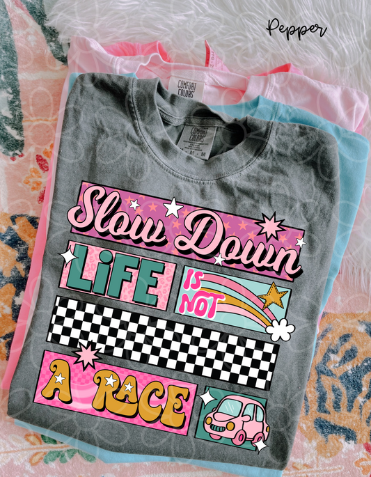 Slow Down Life Is Not A Race DTF Transfer