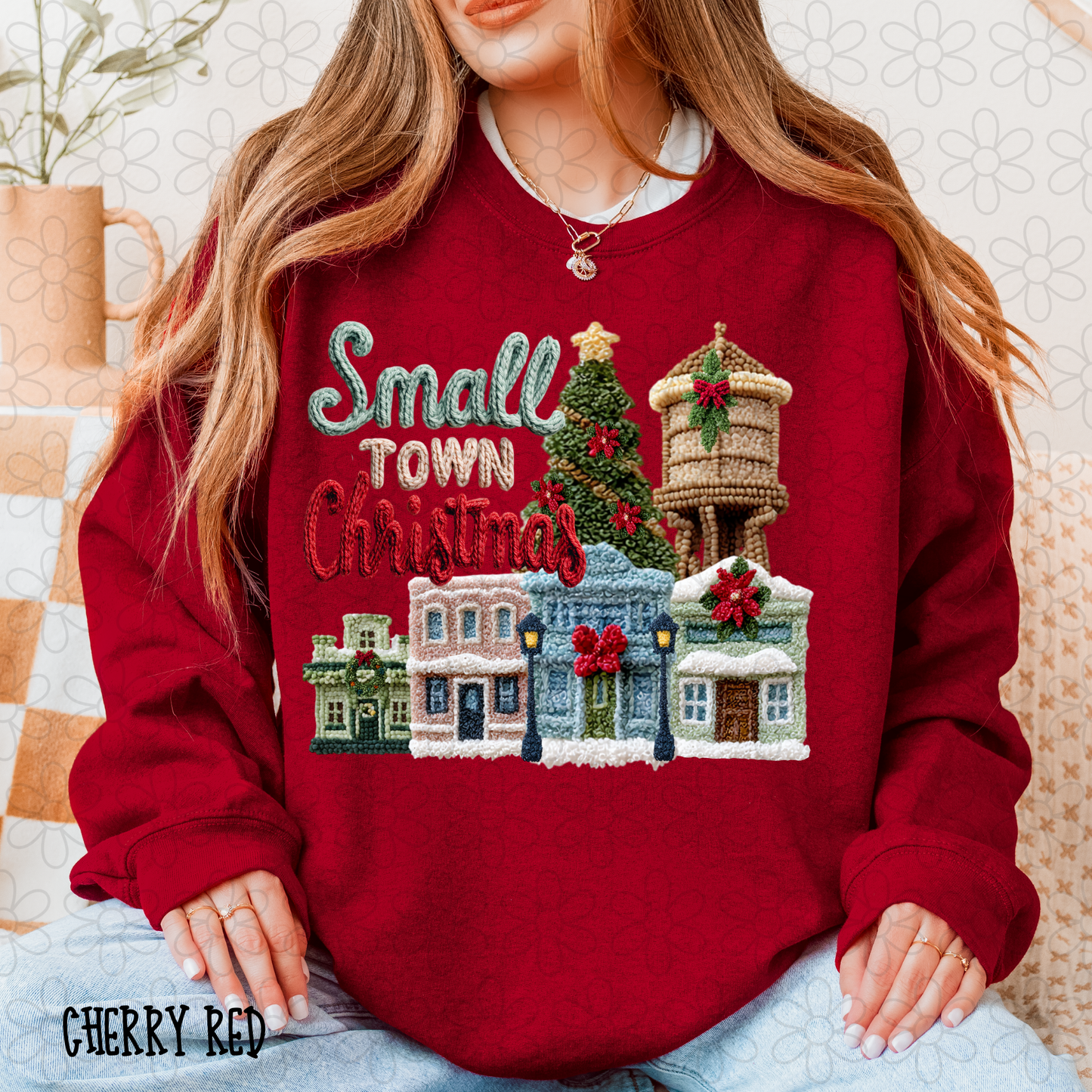Small Town Christmas Faux Knit Kids Completed Tee