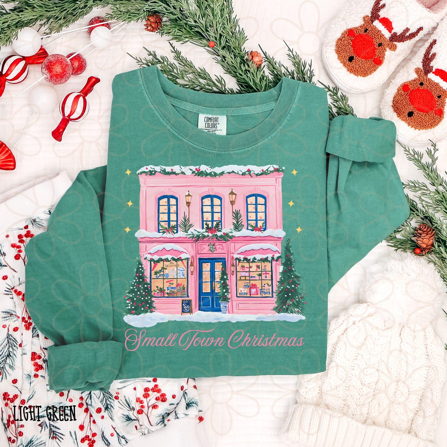 Small Town Christmas Pink Completed Tee