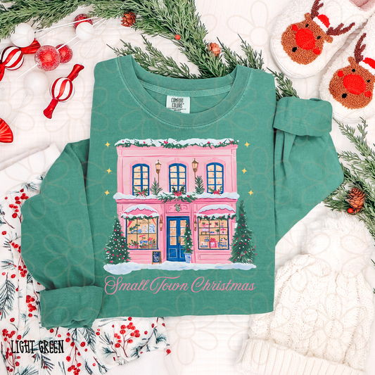Small Town Christmas Pink Completed Tee