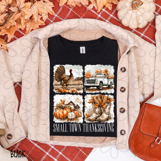 Small Town Thanksgiving White Kids Completed Tee