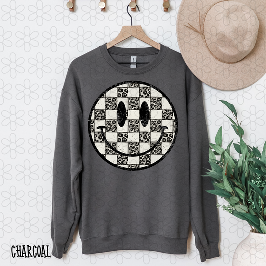 Smiley Leopard Checkered DTF Transfer