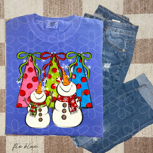 Snowman Christmas Trees Kids Completed Tee